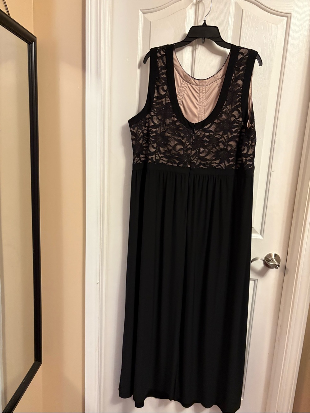 R&M Richards Black Lace Overlay Maxi Dress with Nude Lining